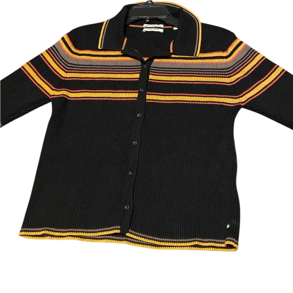 Scotch & Soda Black Button Down Shirt with Orange and Yellow Stripes